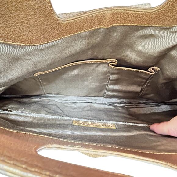 Y2K BCBGMaxazria Structured 3-Way Handbag Bronze Metallic Leather Minimalist - Picture 5 of 10